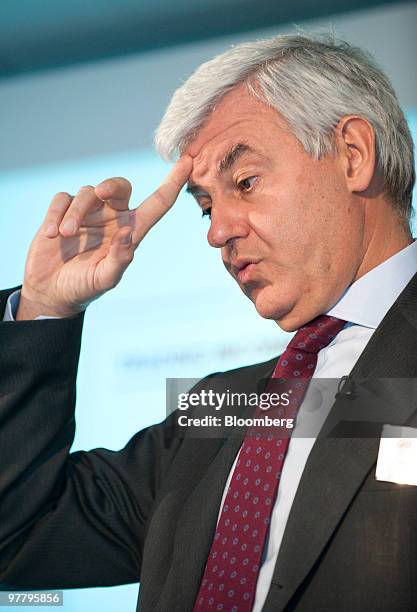 Alessandro Profumo, chief executive officer of UniCredit Spa, speaks at a news conference in London, U.K., on Wednesday, March 17, 2010. UniCredit...