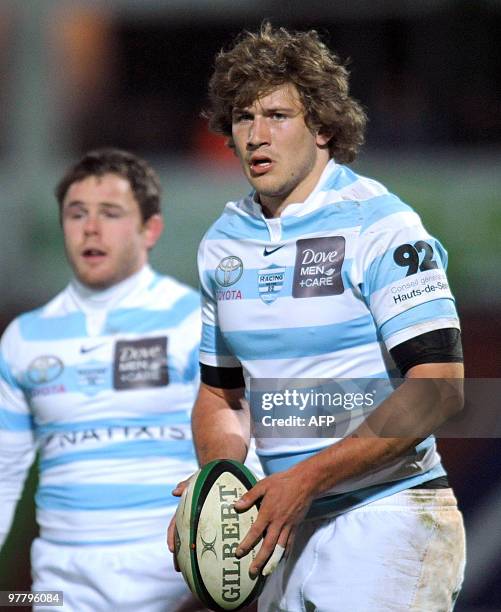 Racing Metro's center Francois Steyn holds the ball during the Top 14 rugby match, Montauban vs Racing Metro 92, at the stadium of Montauban,...