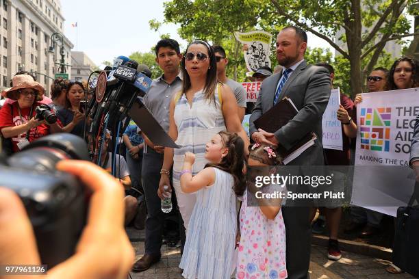 Sandra Chica, the wife of an immigrant deliveryman who was detained by Immigration and Customs Enforcement agents while delivering pizza to Fort...