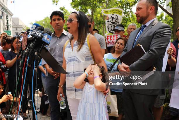 Sandra Chica, the wife of an immigrant deliveryman who was detained by Immigration and Customs Enforcement agents while delivering pizza to Fort...