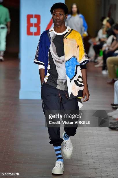 Model walks the runway at the Marni fashion show during Milan Men's Fashion Week Spring/Summer 2019 on June 16, 2018 in Milan, Italy.