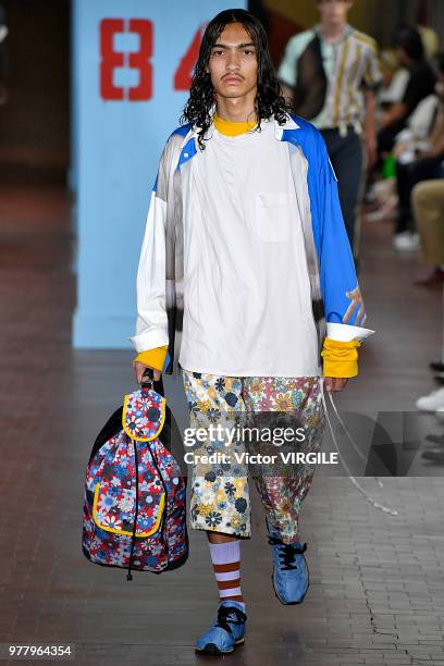 Model walks the runway at the Marni fashion show during Milan Men's Fashion Week Spring/Summer 2019 on June 16, 2018 in Milan, Italy.