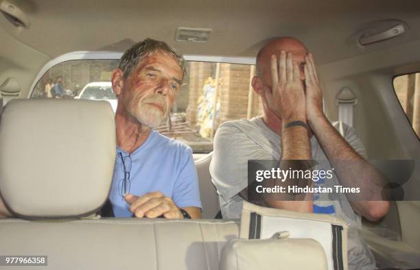 Two British nationals Jonathan Thorn and Barry John Bracken brought to Esplanade Court in ketamine racket case on June 15, 2018 in Mumbai, India. Two...