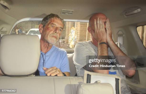 Two British nationals Jonathan Thorn and Barry John Bracken brought to Esplanade Court in ketamine racket case on June 15, 2018 in Mumbai, India. Two...