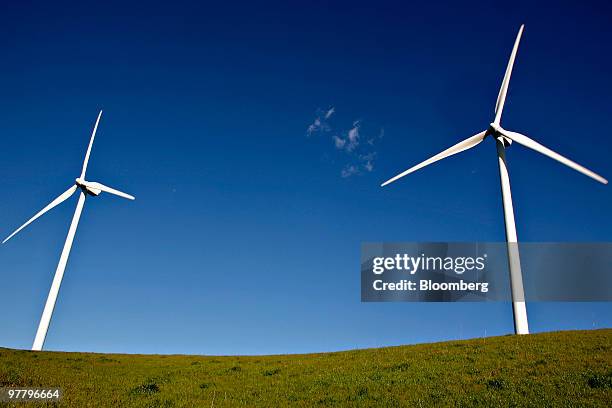 Vestas Wind Systems A/S 415-foot-tall wind turbines operate at the Sacramento Municipal Utility District 102 megawatt wind farm in Rio Vista,...