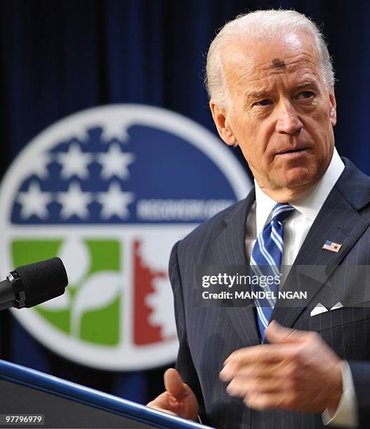 Vice President Joe Biden speaks on the economy on the first anniversary of signing the Recovery Act on February 17, 2010 in the South Court...