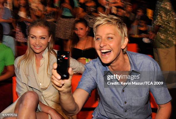 Actress Portia di Rossi and TV host Ellen DeGeneres pose during the Teen Choice Awards 2009 held at the Gibson Amphitheatre on August 9, 2009 in...