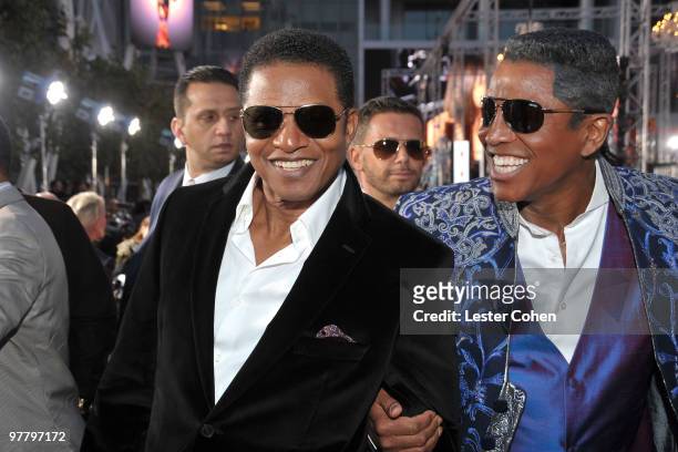 Tito Jackson and Jermaine Jackson arrive at the Los Angeles premiere of "This Is It" at Nokia Theatre L.A. Live on October 27, 2009 in Los Angeles,...