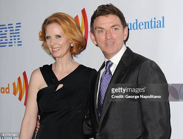 Actress Cynthia Nixon and writer and producer Michael Patrick King attend the 21st Annual GLAAD Media Awards at The New York Marriott Marquis on...