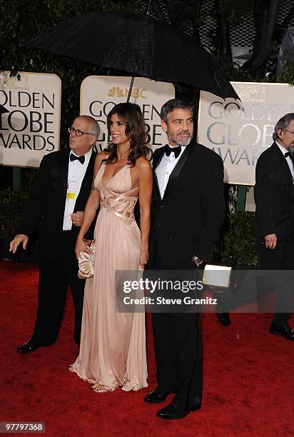 Model Elisabetta Canalis and actor George Clooney arrive at the 67th Annual Golden Globe Awards at The Beverly Hilton Hotel on January 17, 2010 in...