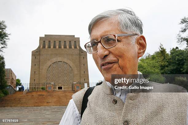 March 10: Professor Rajmohan Gandhi, grandson of Mohandas Ghandhi, speaks to Beeld newspaper during his visit to the Voortrekker Monument in...