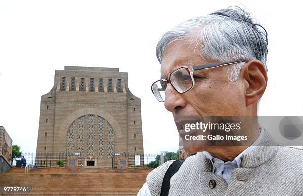 March 10: Professor Rajmohan Gandhi, grandson of Mohandas Ghandhi, speaks to Beeld newspaper during his visit to the Voortrekker Monument in...