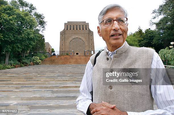 March 10: Professor Rajmohan Gandhi, grandson of Mohandas Ghandhi, speaks to Beeld newspaper during his visit to the Voortrekker Monument in...