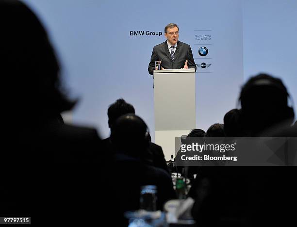Norbert Reithofer, chief executive officer of Bayerischen Motoren Werke AG , speaks during the company's news conference in Munich, Germany, on...