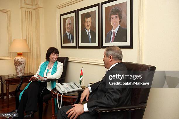 Jordanian Foreign Minister Nasser Judeh meets with EU Foreign Minister Catherine Ashton on March 17, 2010 in Amman, Jordan. Ashton is on a four-day...