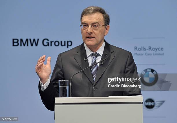 Norbert Reithofer, chief executive officer of Bayerischen Motoren Werke AG , speaks during the company's news conference in Munich, Germany, on...