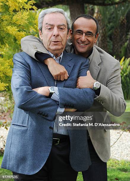 Daniele Piombi and Carlo Conti attend 'Premio TV 2010' Press Conference held at Hotel Royal on March 17, 2010 in San Remo, Italy.