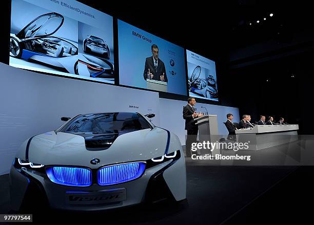 Norbert Reithofer, chief executive officer of Bayerischen Motoren Werke AG , speaks during the company's news conference in Munich, Germany, on...