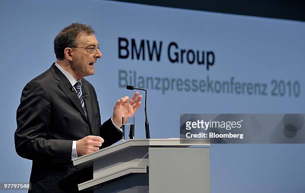 Norbert Reithofer, chief executive officer of Bayerischen Motoren Werke AG , speaks during the company's news conference in Munich, Germany, on...