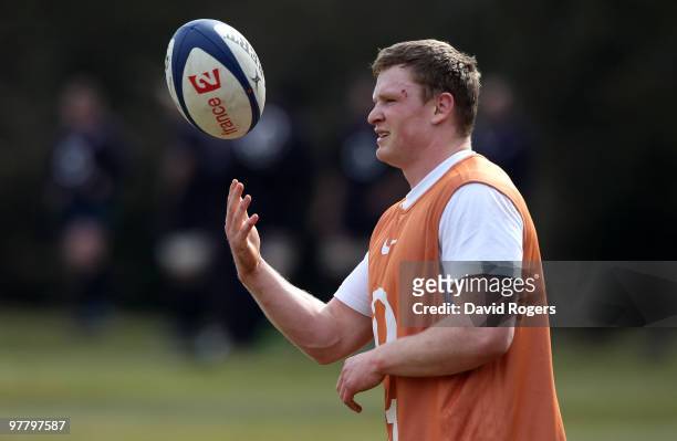 Chris Ashton juggles with the ball during the England training session held at Pennyhill Park on March 17, 2010 in Bagshot, England.