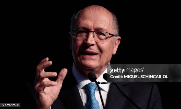 The Brazilian presidential candidate for the Social Democratic Party, Geraldo Alckmin, speaks during the Brazilian Sugarcane Industry Association's...