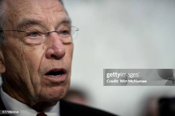 Senate Judiciary Committee Chairman Chuck Grassley delivers his opening remarks at a hearing featuring Federal Bureau of Investigation Director...