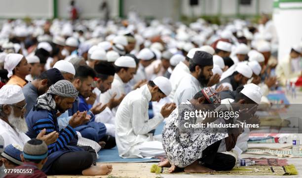 Ramzan eid namaz at Golibar maidan on June 16, 2018 in Pune, India. The auspicious occasion of Eid-Ul-Fitr is a festival that marks the breaking of a...