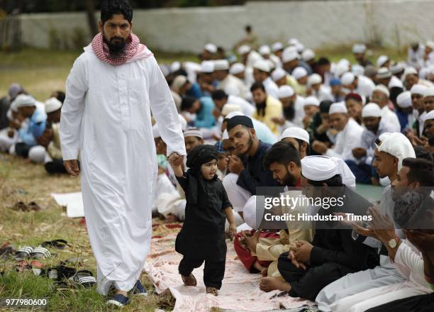 Ramzan eid namaz at Golibar maidan on June 16, 2018 in Pune, India. The auspicious occasion of Eid-Ul-Fitr is a festival that marks the breaking of a...