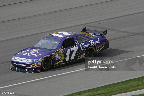 Matt Kenseth drives the Crown Royal Ford during practice for the NASCAR Sprint Cup Series Auto Club 500 at Auto Club Speedway on February 19, 2010 in...