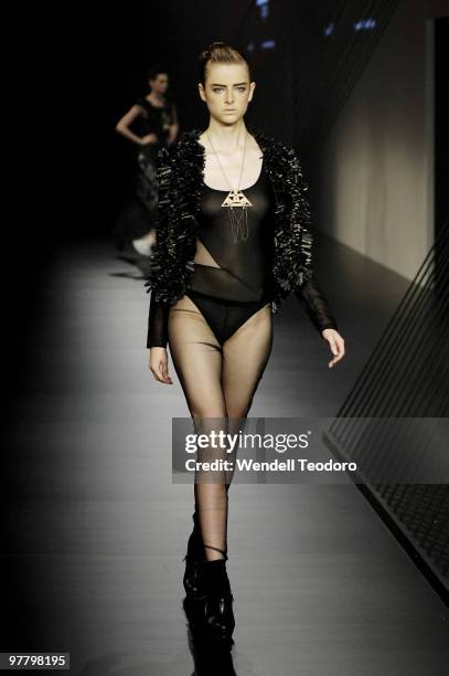 Model showcases designs on the catwalk by Daniella Caputi as part of L'Oreal Paris Runway 5 on the third day of the 2010 L'Oreal Melbourne Fashion...