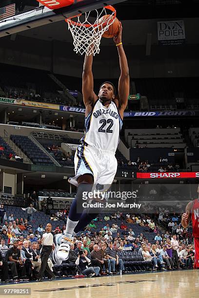 Rudy Gay of the Memphis Grizzlies goes to the basket against the New Jersey Nets during the game on March 8, 2010 at FedExForum in Memphis,...