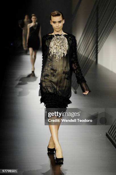 Model showcases designs on the catwalk by Danielle Van Camp as part of L'Oreal Paris Runway 5 on the third day of the 2010 L'Oreal Melbourne Fashion...