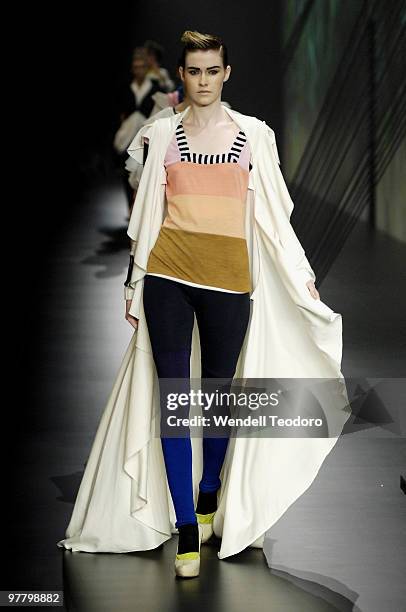 Model showcases designs on the catwalk by Robyn Taggart as part of L'Oreal Paris Runway 5 on the third day of the 2010 L'Oreal Melbourne Fashion...