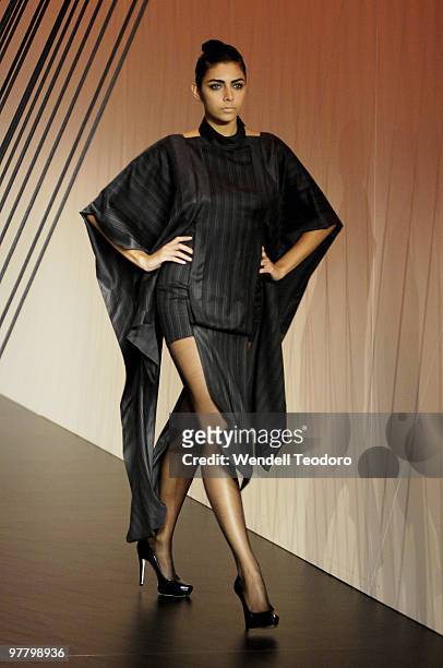 Model showcases designs on the catwalk by Y.HendrikLimah as part of L'Oreal Paris Runway 5 on the third day of the 2010 L'Oreal Melbourne Fashion...