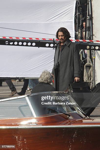 Actor Johnny Depp is seen at the Piazzale della Stazione, filming on location for "The Tourist" on March 17, 2010 in Venice, Italy.