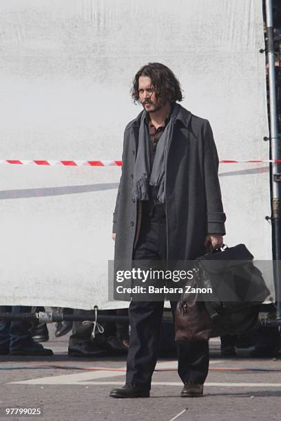 Actor Johnny Depp is seen at the Piazzale della Stazione, filming on location for "The Tourist" on March 17, 2010 in Venice, Italy.