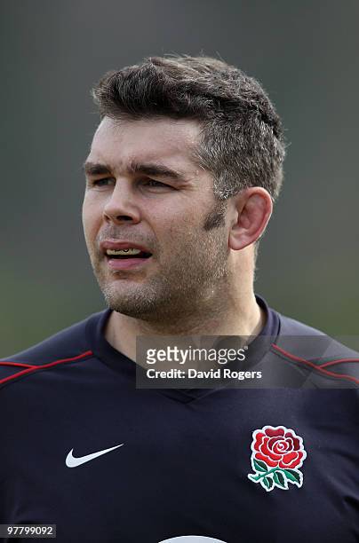 Nick Easter looks on during the England training session held at Pennyhill Park on March 17, 2010 in Bagshot, England.