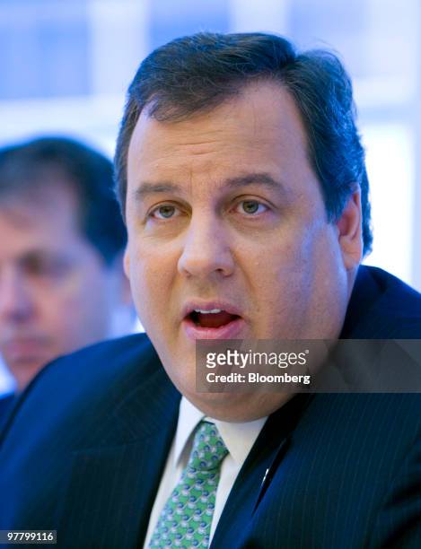 Chris Christie, governor of New Jersey, speaks during an interview in New York, U.S., on Wednesday, March 17, 2010. Christie wants funds from...
