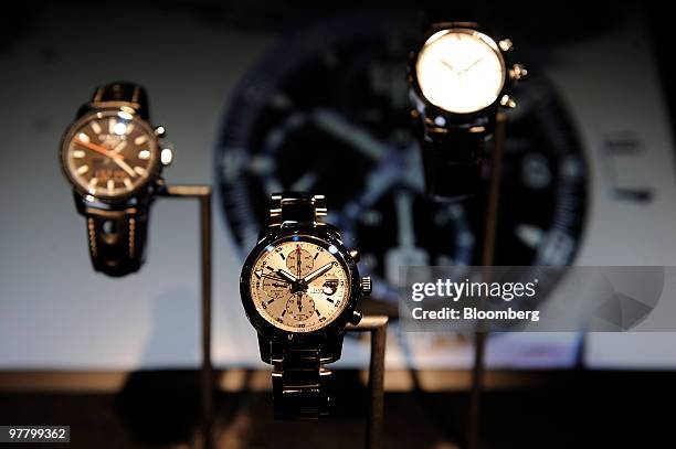 Chopard watches are seen on display at the Chopard stand at the Baselworld watch fair in Basel, Switzerland, on Wednesday, March 17, 2010. The...