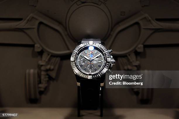 Breitling watches are seen on display at the Rado stand at the Baselworld watch fair in Basel, Switzerland, on Wednesday, March 17, 2010. The...