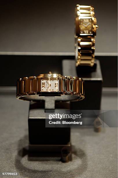 Patek Philippe watches are seen on display at the Baselworld watch fair in Basel, Switzerland, on Wednesday, March 17, 2010. The Baselworld Watch...