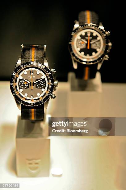 Rolex watches are seen on display at the Rolex stand at the Baselworld watch fair in Basel, Switzerland, on Wednesday, March 17, 2010. The Baselworld...