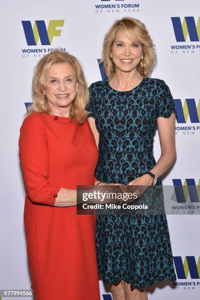 Representative Carolyn B. Maloney and Paula Zahn attend the 8th Annual Elly Awards hosted by the Women's Forum of New York at The Plaza Hotel on June...