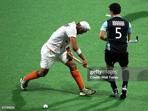 Action from the India Vs Argentina Hockey World Cup match at the Major Dhyan Chand national stadium in New Delhi on March 12, 2010. India lost the...