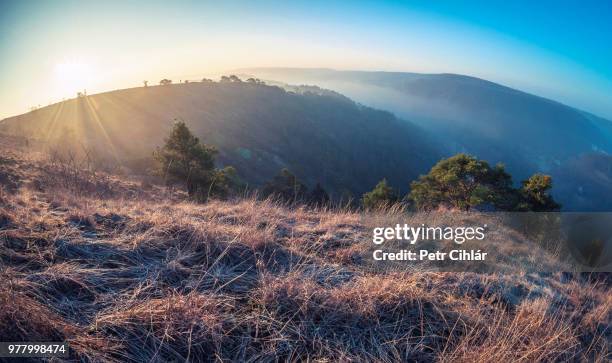 sunrise over mountains, dukovany, vysocina region, czech republic - czech republic mountains stock pictures, royalty-free photos & images