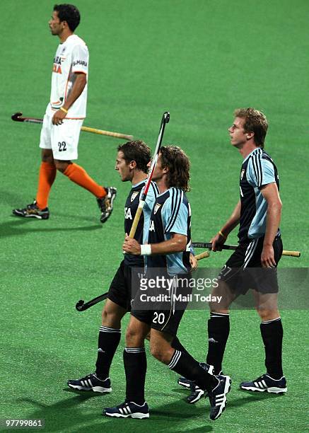 Action from the India Vs Argentina Hockey World Cup match at the Major Dhyan Chand national stadium in New Delhi on March 12, 2010. India lost the...