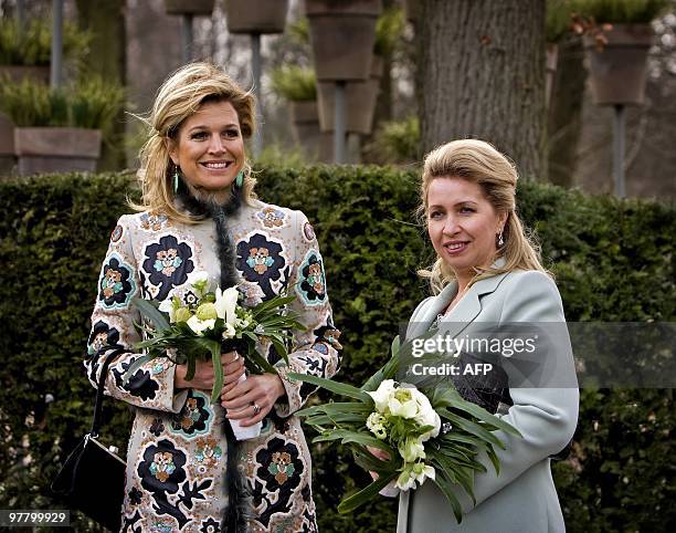 Russian first lady Svetlana Medvedeva smiles as she opens with Dutch princess Maxima the 61st annual flower show on March 17 at Keukenhof in Lisse...