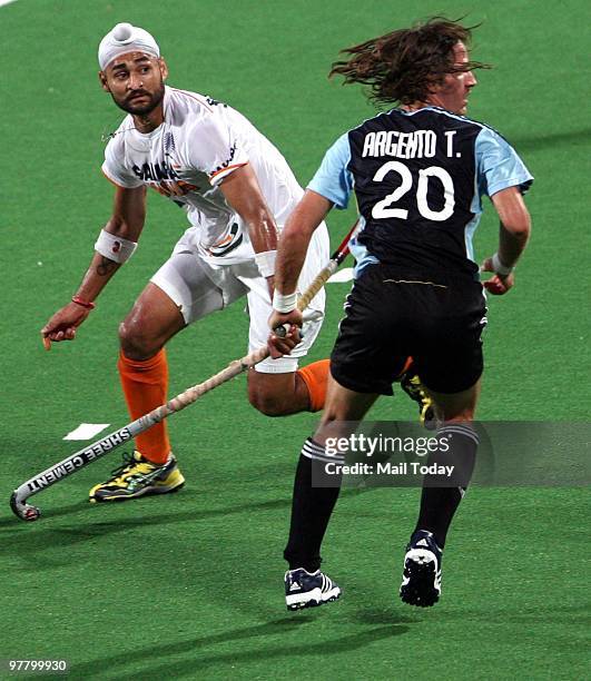 Action from the India Vs Argentina Hockey World Cup match at the Major Dhyan Chand national stadium in New Delhi on March 12, 2010. India lost the...