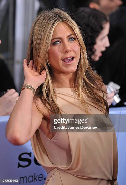 Jennifer Aniston attends the premiere of "The Bounty Hunter" at Ziegfeld Theatre on March 16, 2010 in New York, New York City.