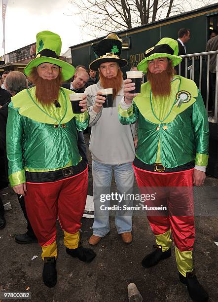 Irish festival goers enjoy St. Patrick's Day on Day 2 of the Cheltenham Festival on March 17, 2010 in Cheltenham, England.